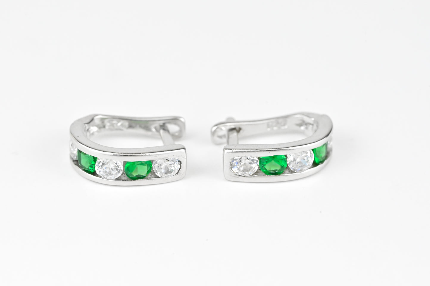 Silver Kids Earrings Green stones