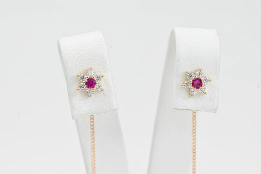 Thread Earrings Flower with Pink Zirconia stone