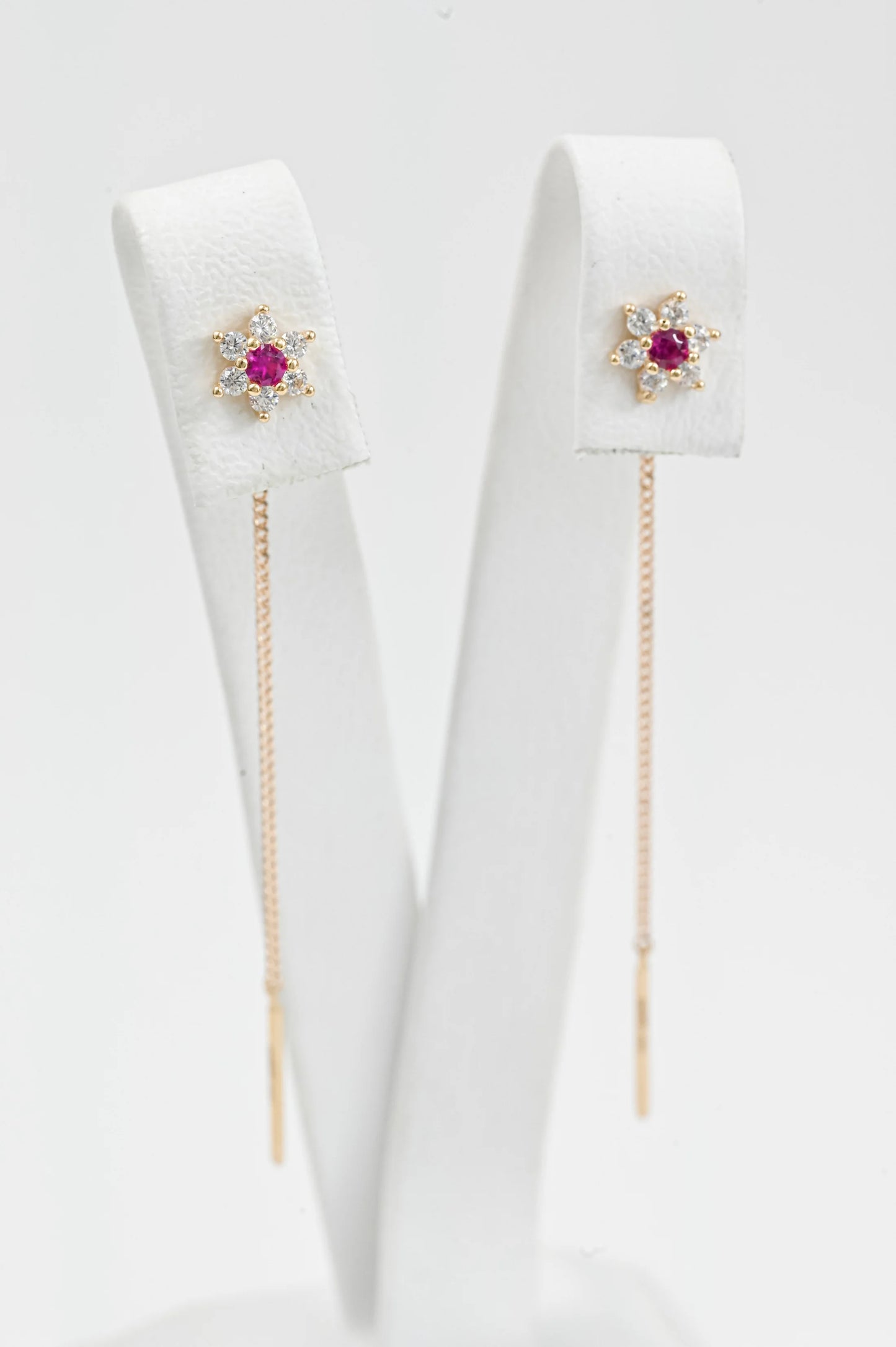 Thread Earrings Flower with Pink Zirconia stone