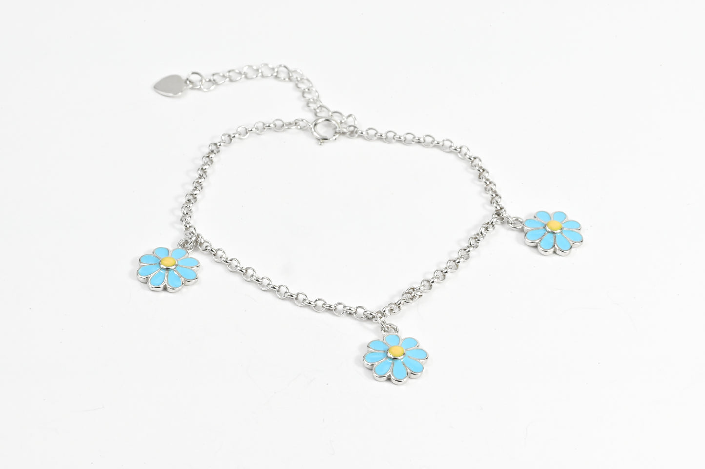 Silver Bracelet Blue Flowers