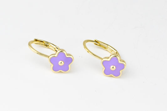 Kids Earrings Purple Flower