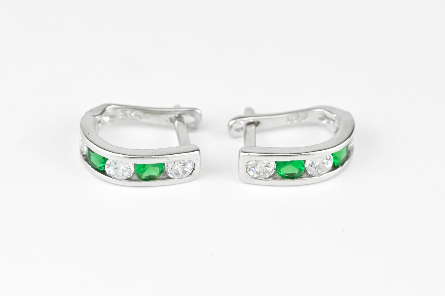 Silver Kids Earrings Green stones