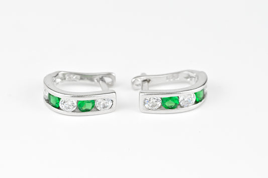 Silver Kids Earrings Green stones