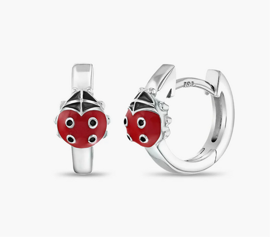 Ladybug Hoop Silver Earrings