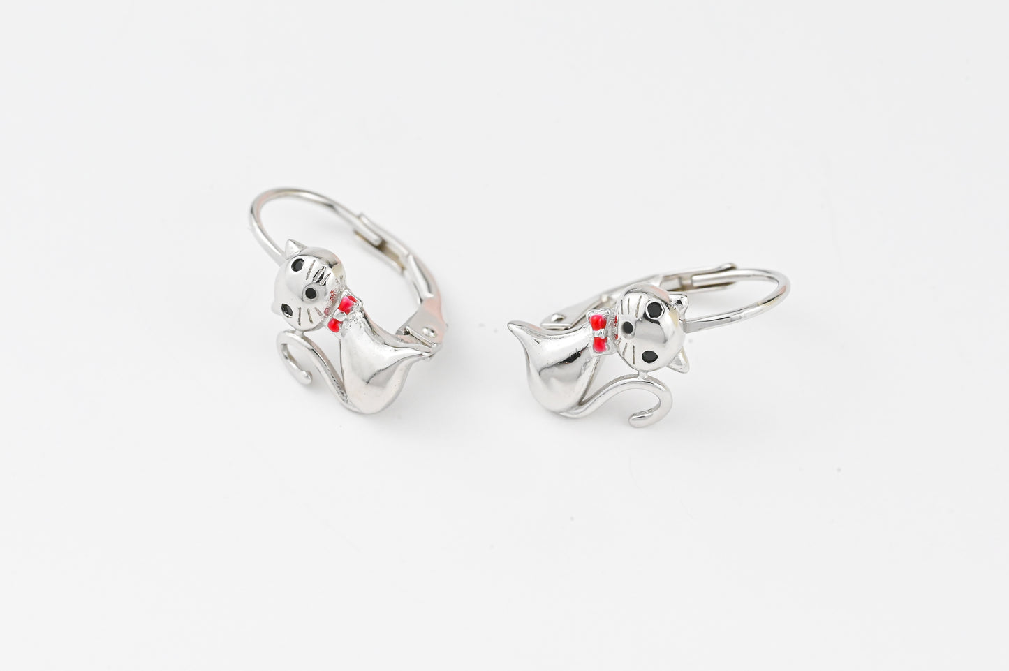 Silver Kids Earrings Cat