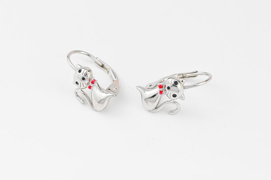 Silver Kids Earrings Cat