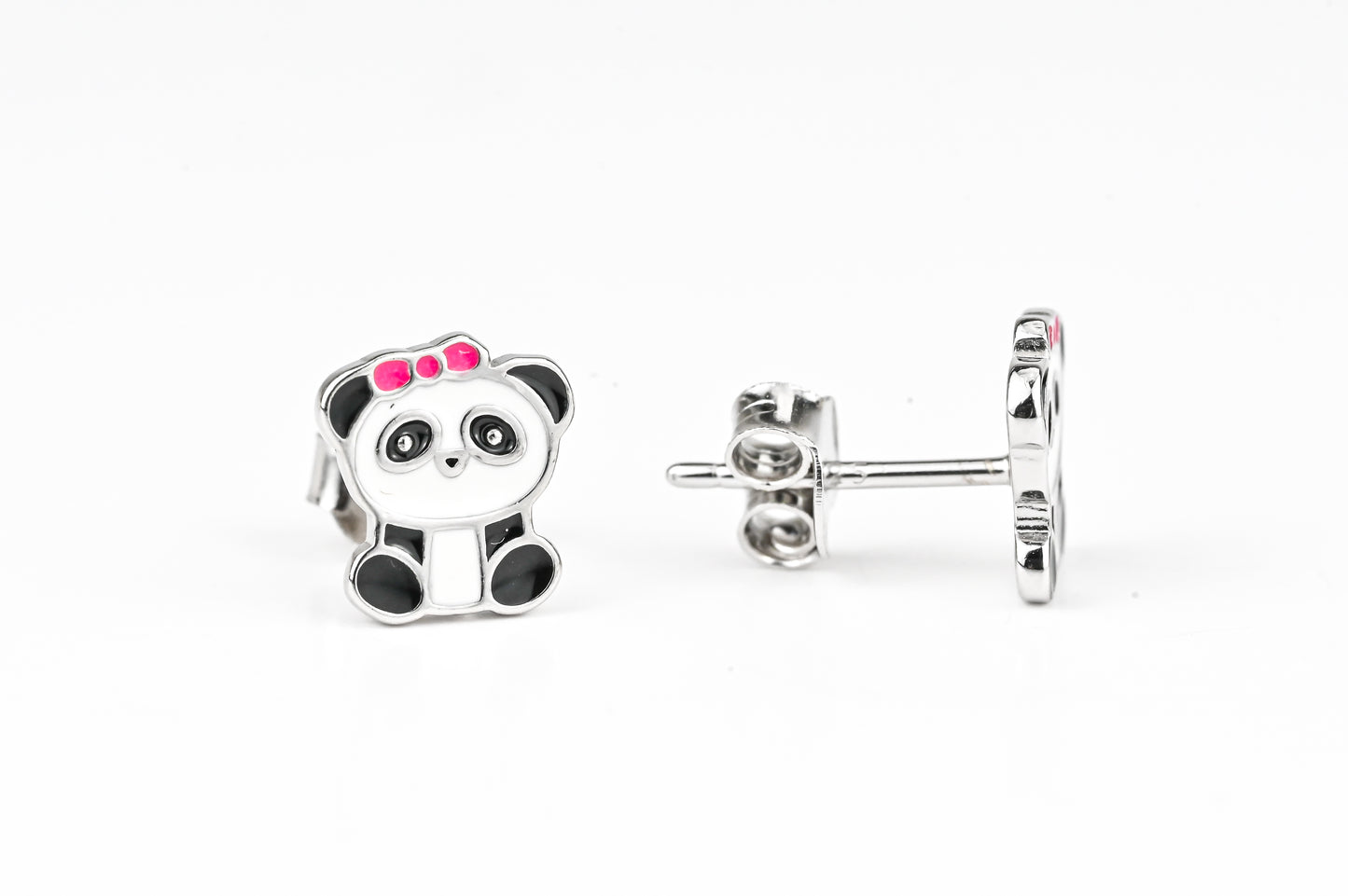 Kids Earrings Studs Panda Silver