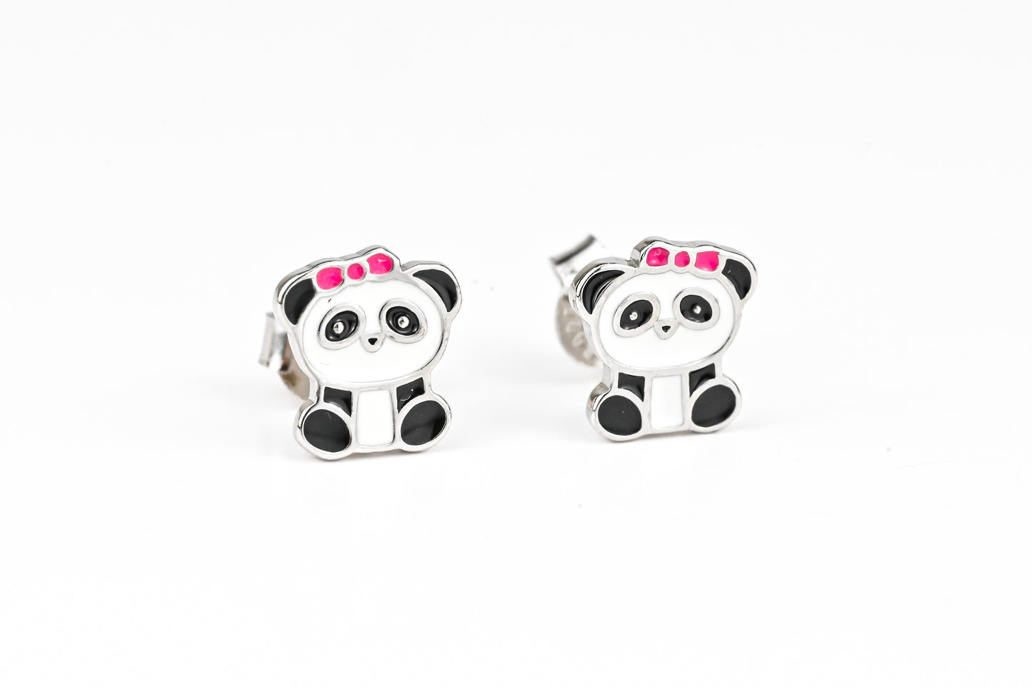 Kids Earrings Studs Panda Silver