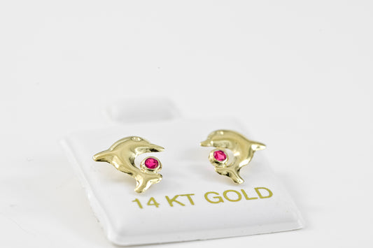 Earrings Dolphins with Pink Zirconia stone