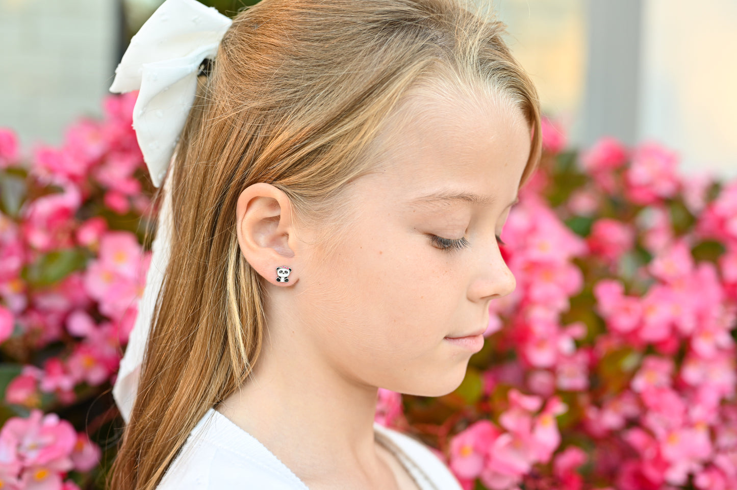 Kids Earrings Studs Panda Silver