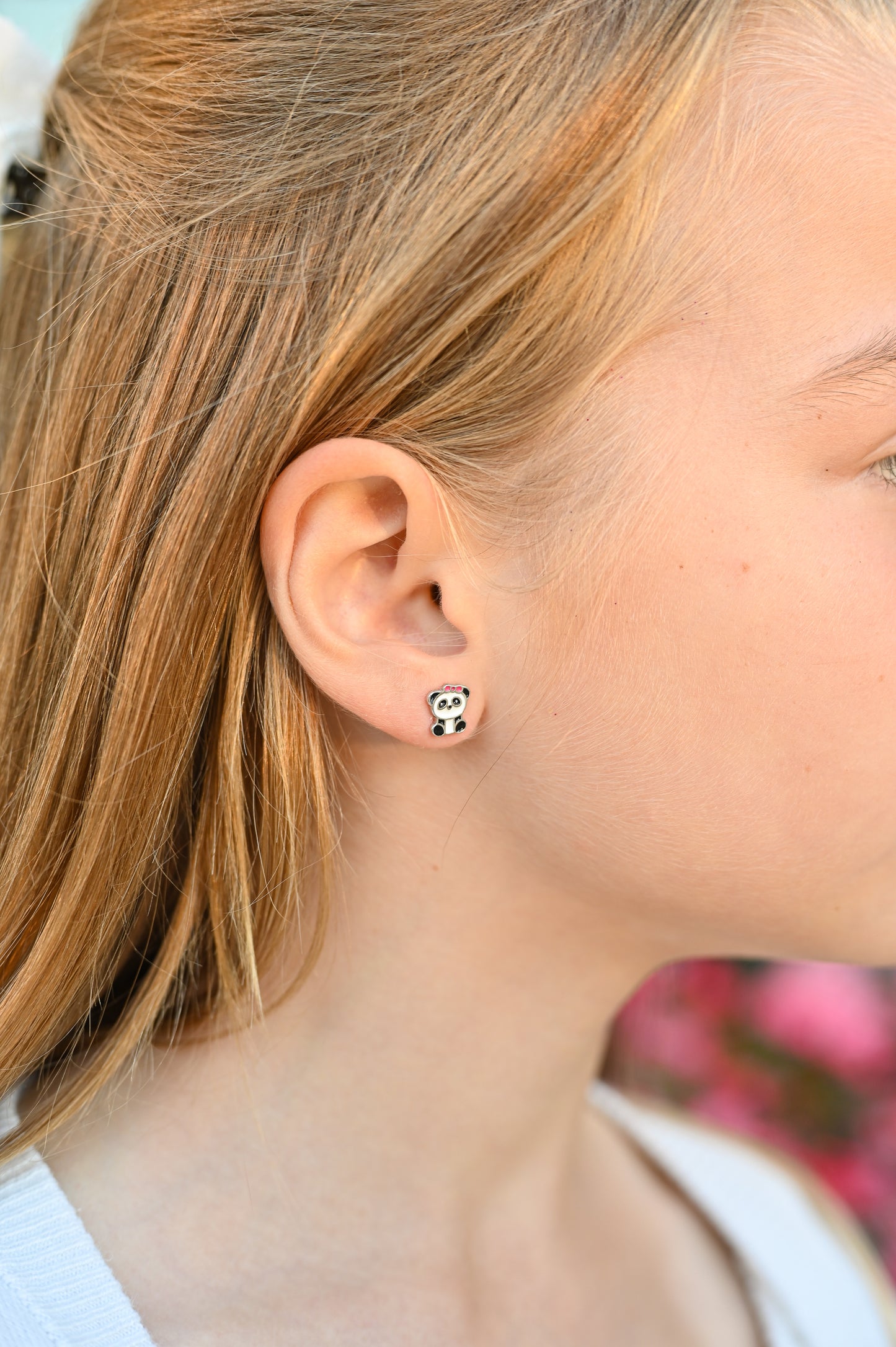 Kids Earrings Studs Panda Silver