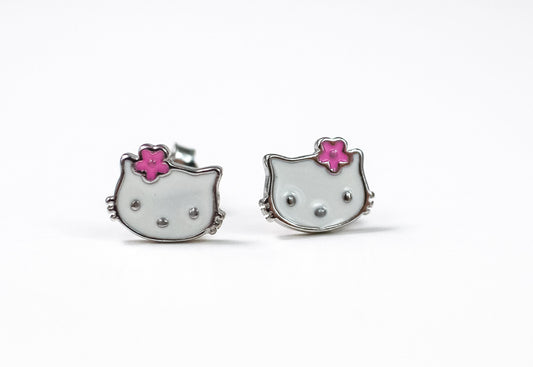 Kids studs  Earrings Kitty Silver