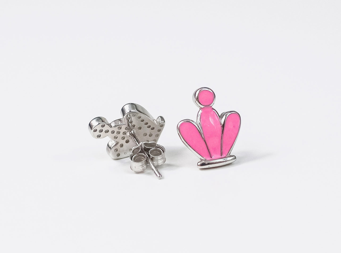 Kids Earrings Pink Crown Silver