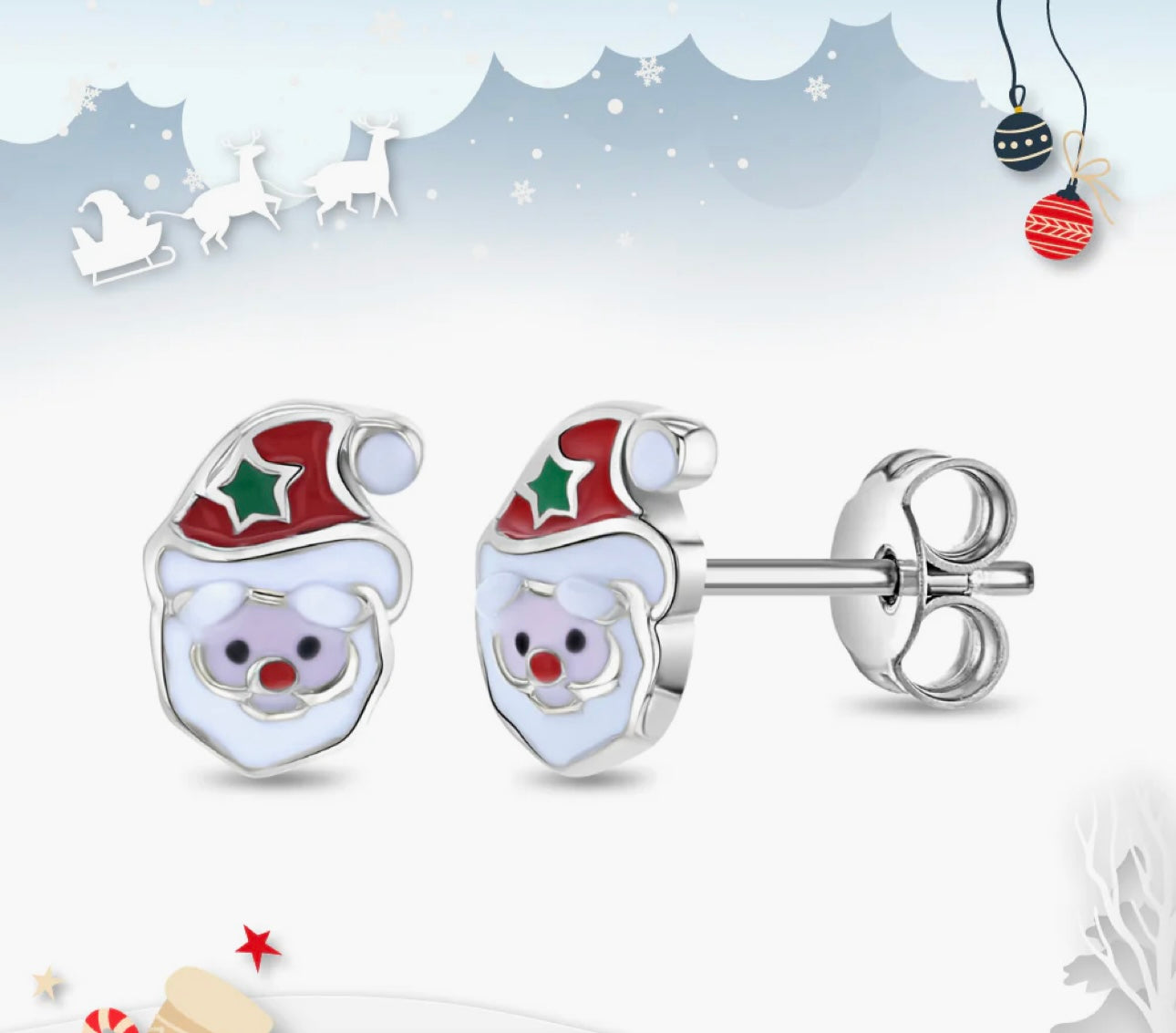 Silver Stud Earrings Santa