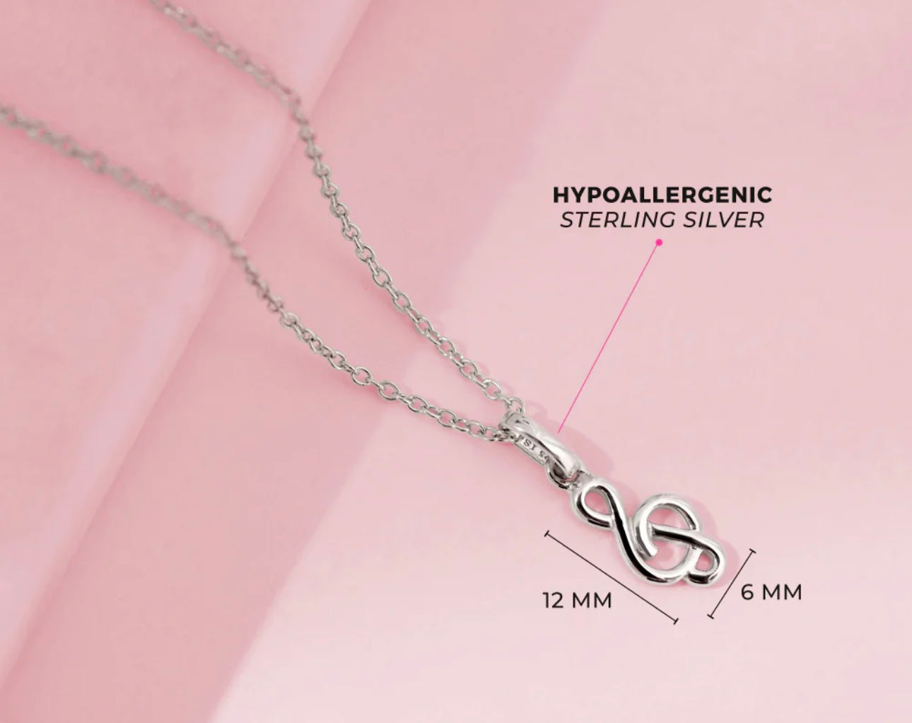 Silver Necklace Music Note