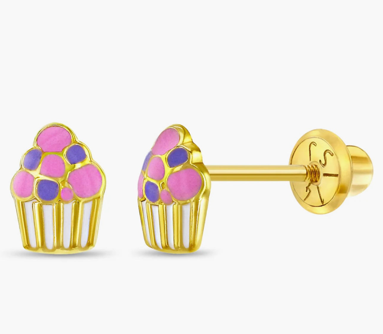 Gold Stud Kids Earrings Cupcake