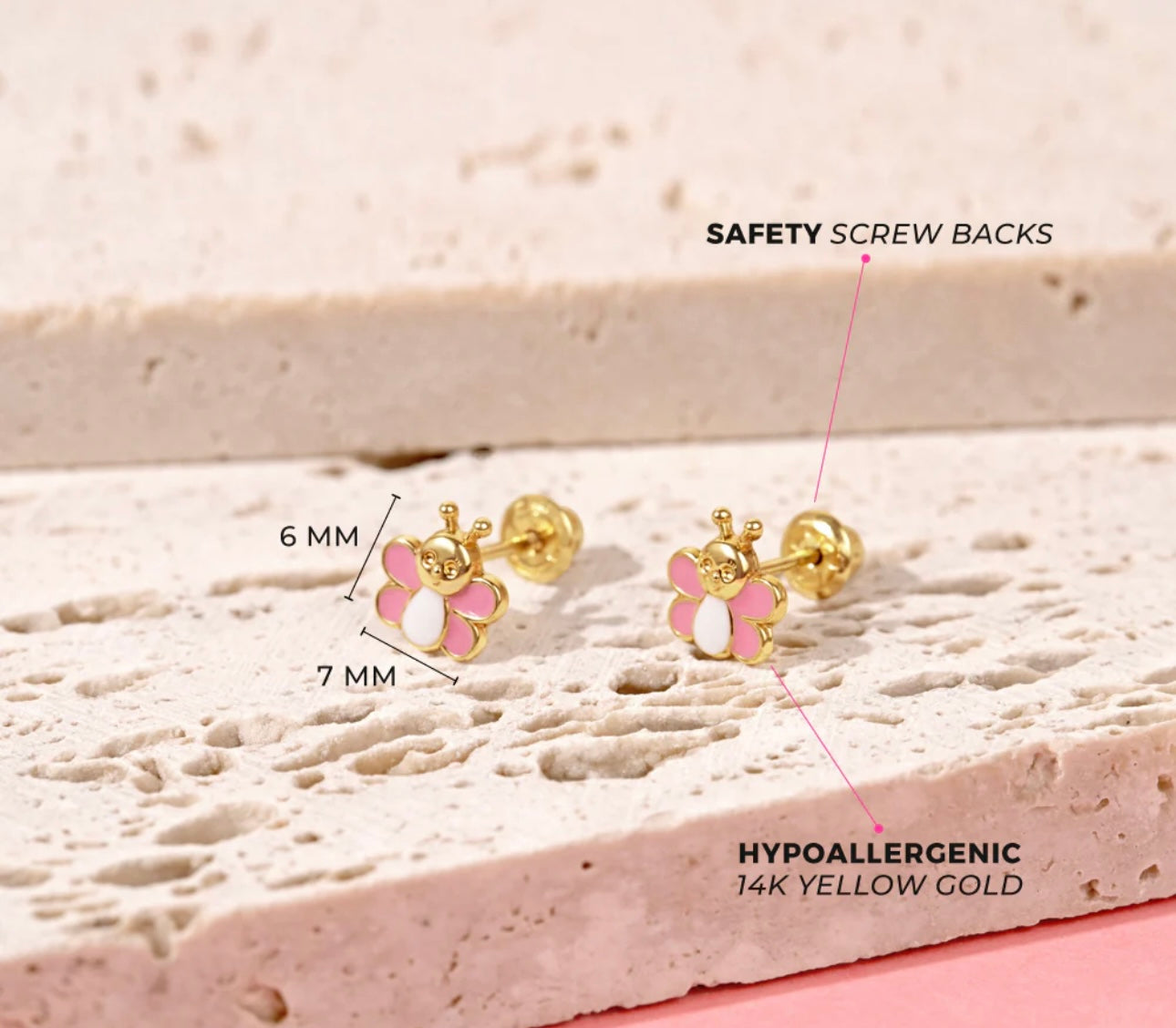 Gold Stud Kids Earrings Bee