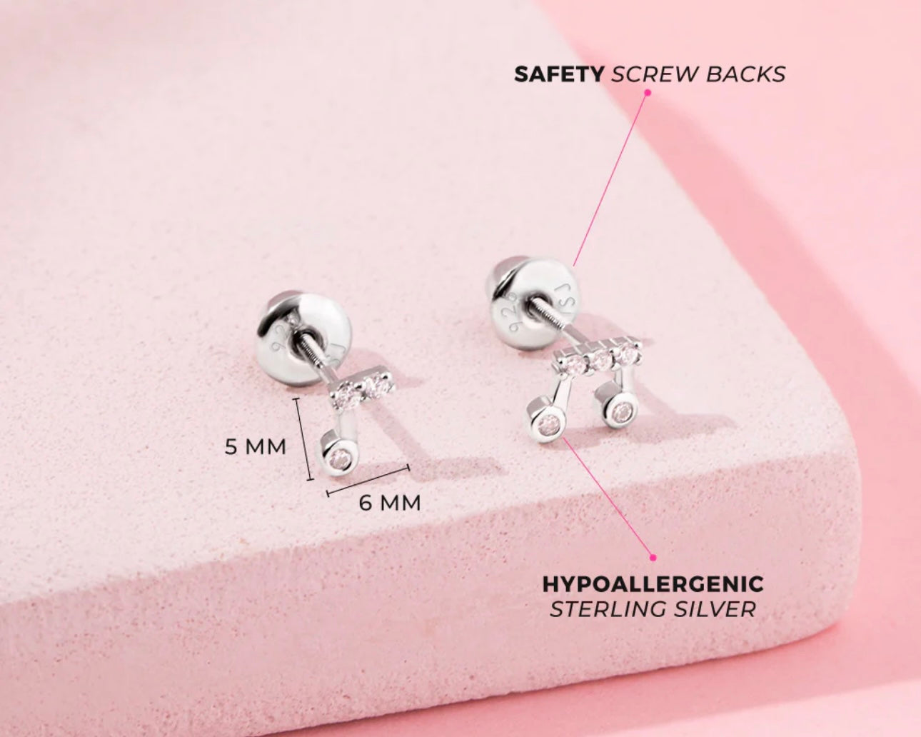 Silver Stud Earrings Music Note