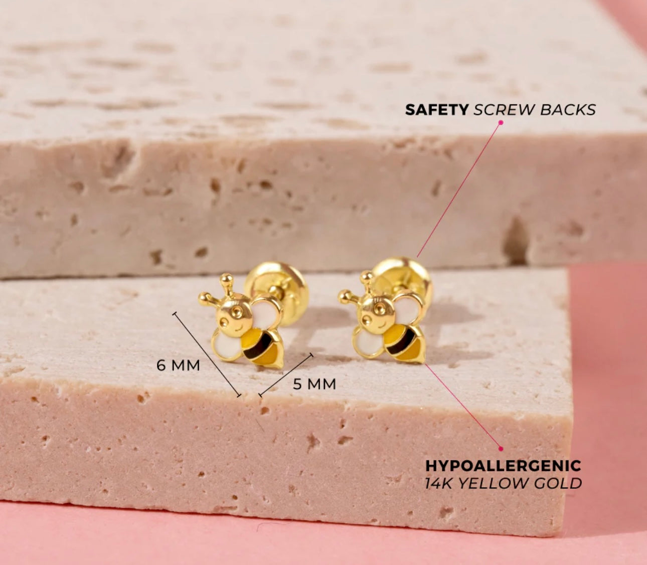 Gold Kids Earrings Honey Bee