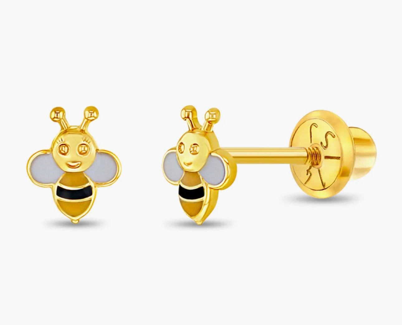 Gold Kids Earrings Honey Bee